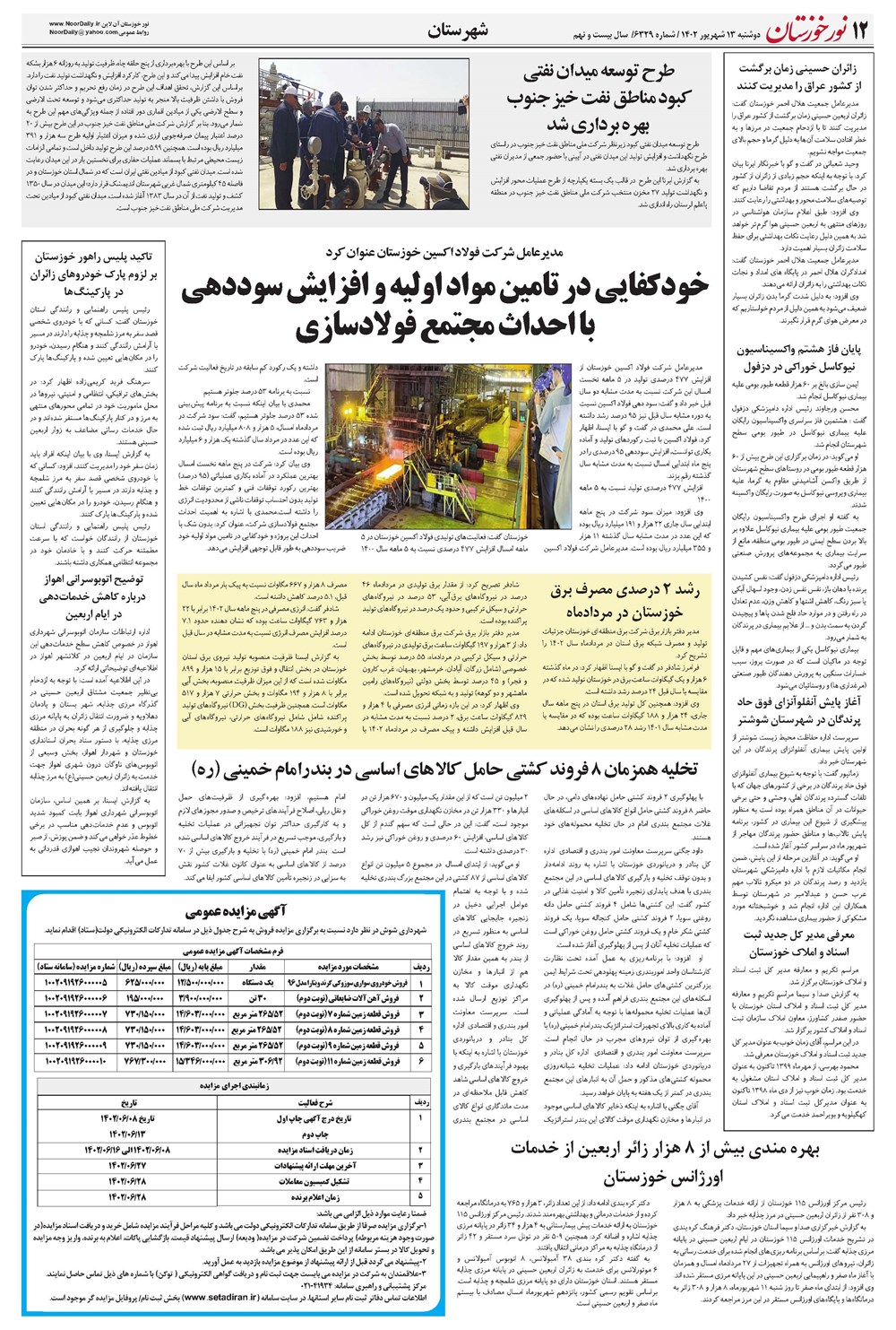 روزنامه تاریخ ۱۳ شهریور ۱۴۰۲